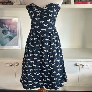 Navy Dress with White Horse Print